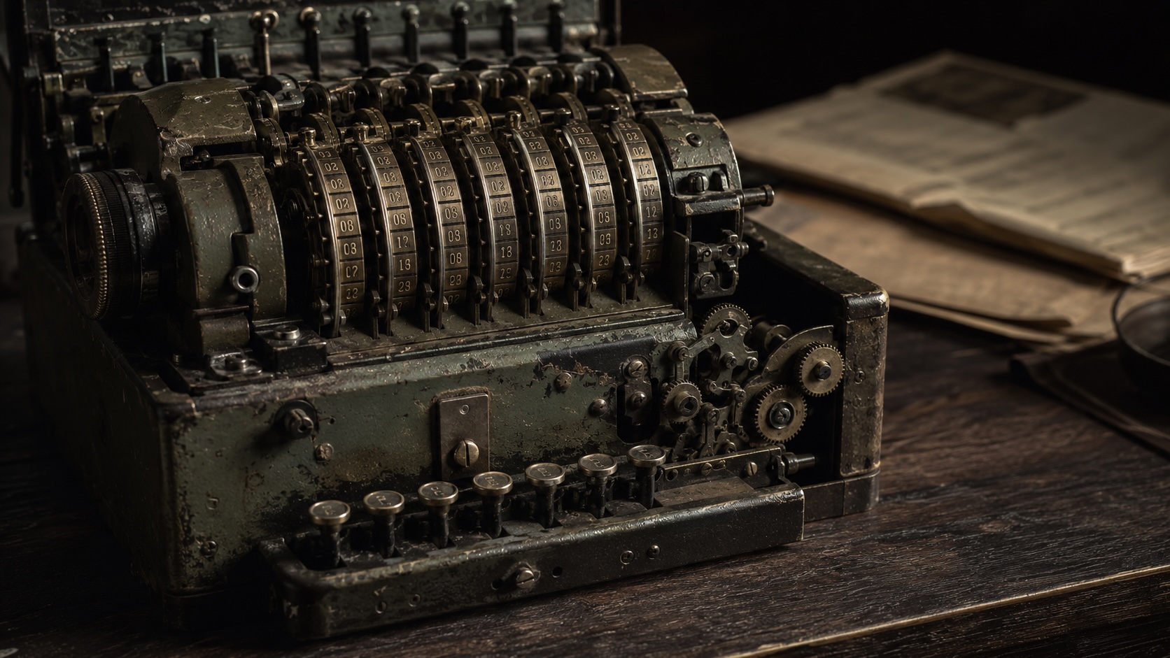 A Hagelin-era cipher machine of the type Crypto AG sold to governments worldwide — secretly compromised by the CIA and BND under Operation Rubicon