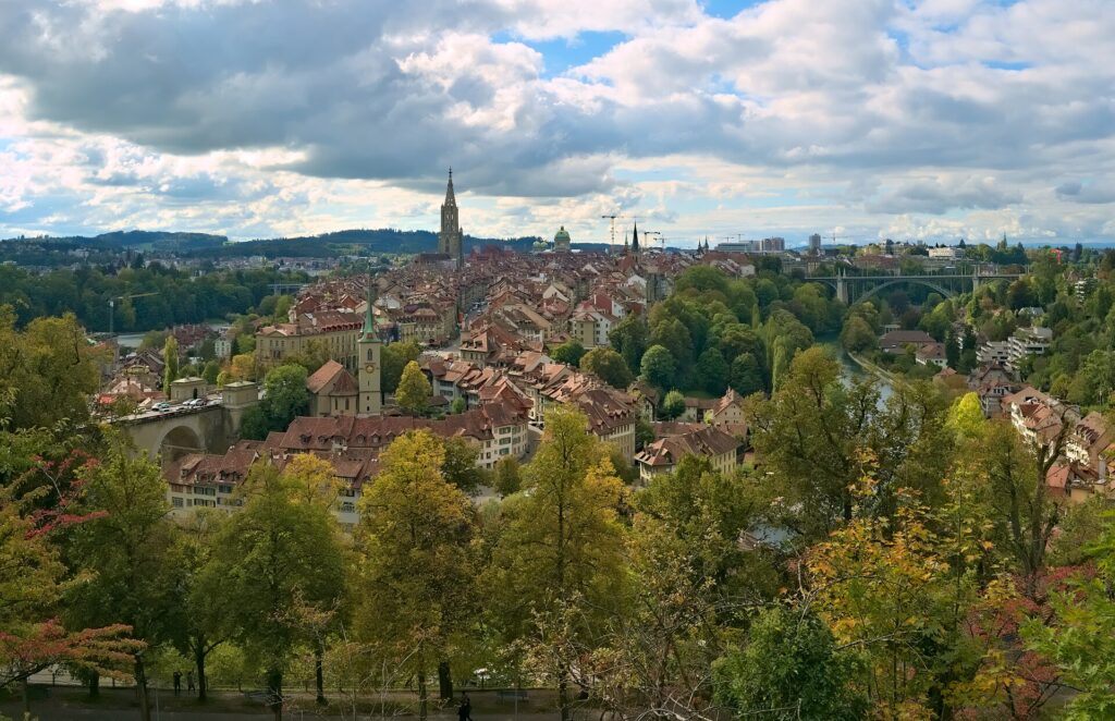 Bern old town inside the loop of the Aare river