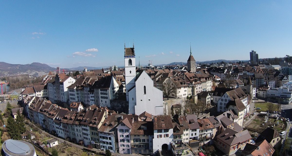 Aarau old town, the first capital of Switzerland in 1798, seen from above