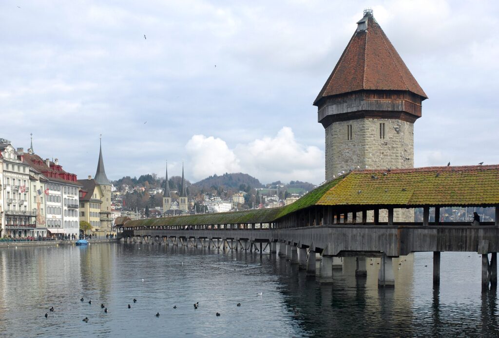 Chapel Bridge crossing the Reuss river in Lucerne